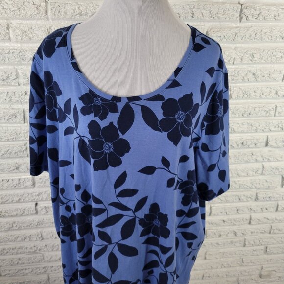 Catherines Womens Top 2X Plus 22W 24W Tee Tunic Blue Floral Cotton Blend FLO50E - Picture 3 of 9